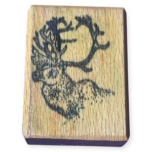 Nature Impressions Caribou Wood Rubber Stamp Wildlife Cabin Decor Vinrage 1976